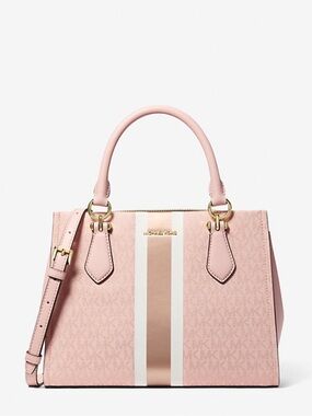 MICHAEL KORS  Marilyn Medium Signature Logo Stripe Satchel Crossbody